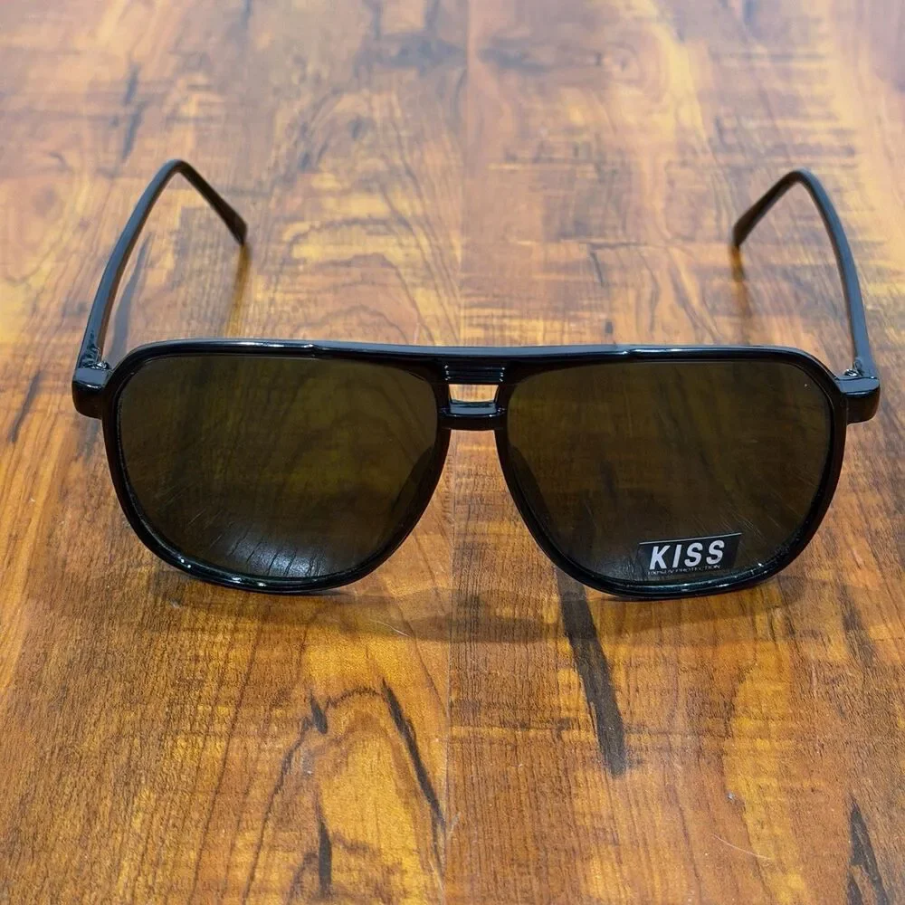 Vintage KISS KS-143HP Black On Black Aviator Style Sunglasses - NOS - New!